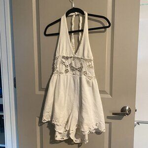 White Free People Romper with Lace Details - S